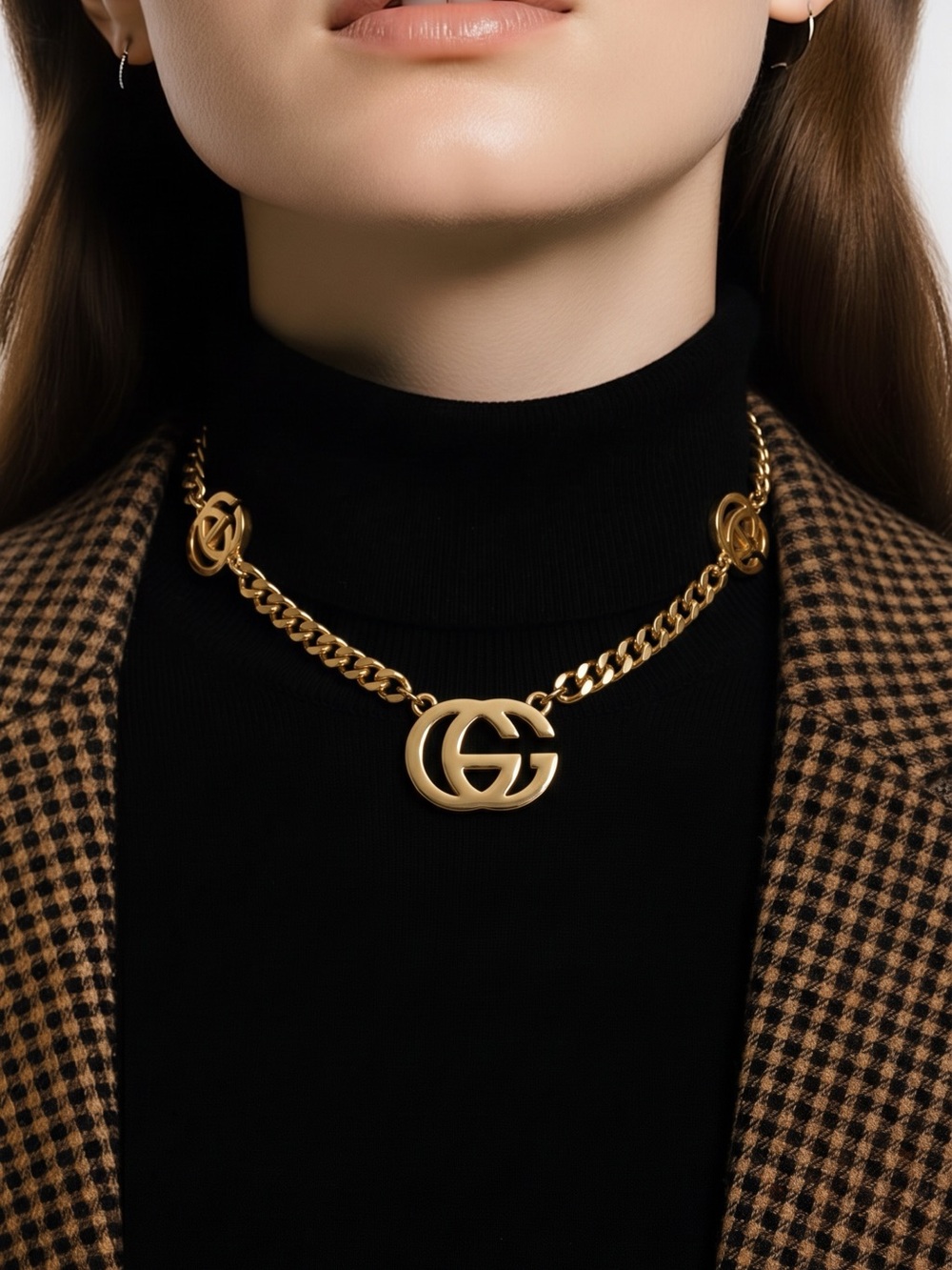 Gold Logo Medallion Chain Necklace - Designer-Inspired